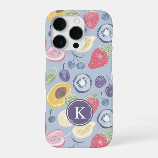 Farbiges Fruchtmuster Monogram iPhone Hülle (Rückseite)