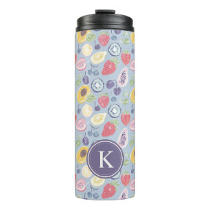 Farbiges Fruchtmuster Monogram Thermosbecher