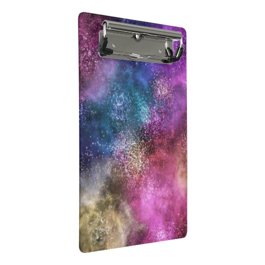 Farbiges Galaxiemuster Mini Klemmbrett (Schrägansicht)