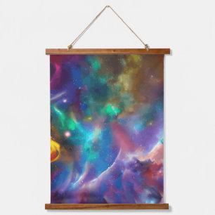 farbiges Galaxieportrait Wandteppich Mit Holzrahmen