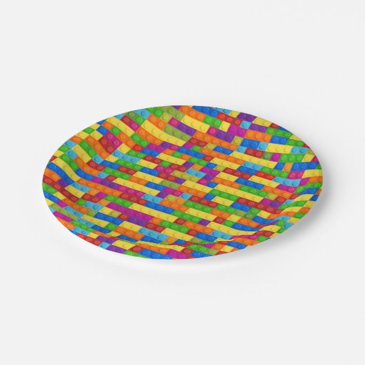 Farbiges Gebäude-Blockmuster Pappteller (Schrägansicht)