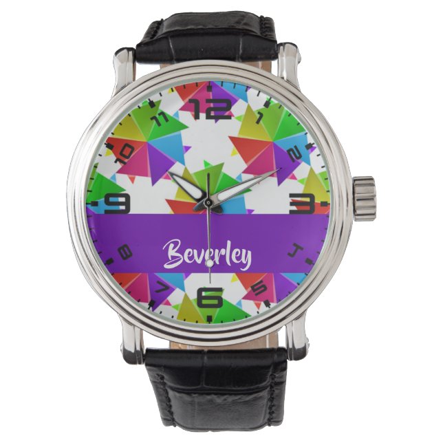 Farbiges gefaltetes Papier auf weiß Armbanduhr (Vorderseite)