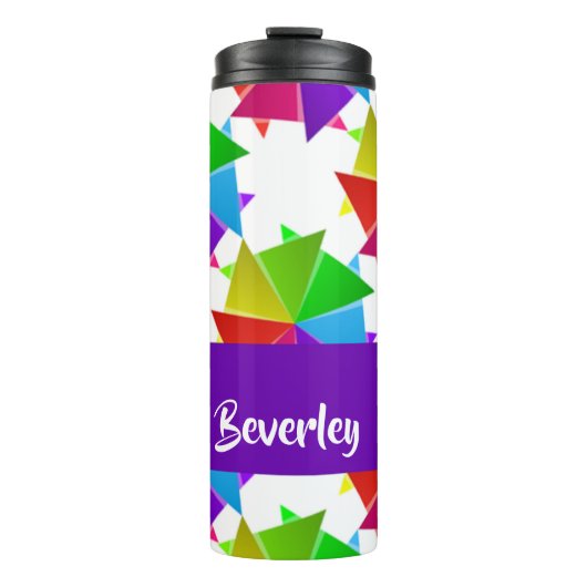 Farbiges gefaltetes Papier auf weiß Thermosbecher (Vorderseite)