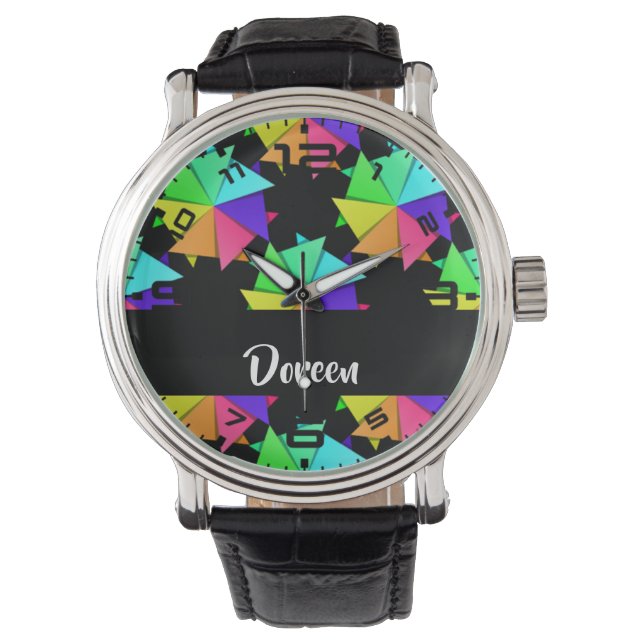 Farbiges gefaltetes Papiermuster Armbanduhr (Vorderseite)