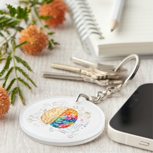 Farbiges Gehirn - Wissenschaft und Kunst - Neurowi Schlüsselanhänger (Vorderseite rechts)