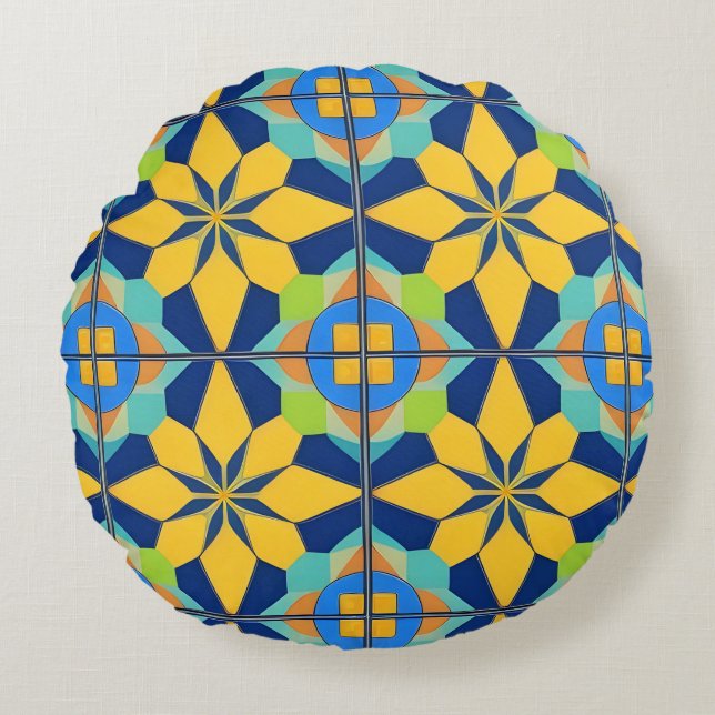 Farbiges geometrisches abstraktes Design Rundes Kissen (Vorderseite)