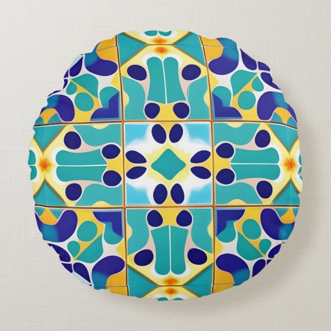 Farbiges geometrisches abstraktes Design Rundes Kissen (Vorderseite)