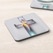 Farbiges geometrisches Christliches Edelsteinkreuz Getränkeuntersetzer (Linke Seite)