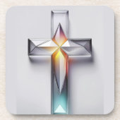 Farbiges geometrisches Christliches Edelsteinkreuz Getränkeuntersetzer (Vorderseite)