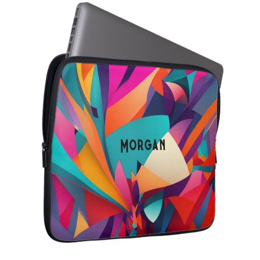 Farbiges geometrisches Design, Name oder Monogramm Laptopschutzhülle (Vorne Rechts)