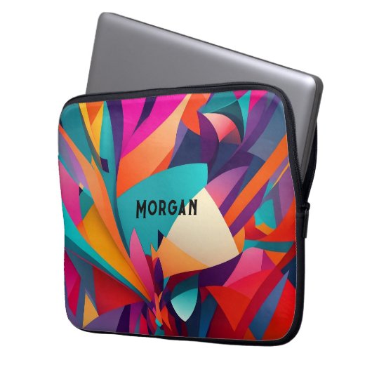 Farbiges geometrisches Design, Name oder Monogramm Laptopschutzhülle (Vorderseite Links)