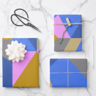 Farbiges geometrisches Farbblockmuster Rosa Blau  Geschenkpapier Set