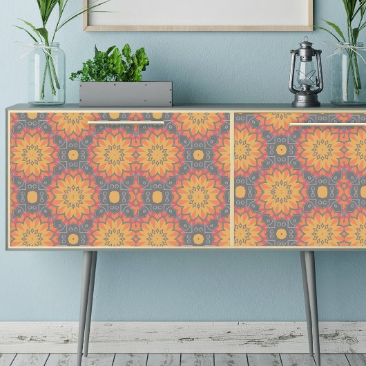 Farbiges geometrisches, florales Mosaikmuster Seidenpapier