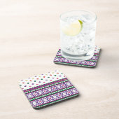 Farbiges geometrisches Folkloredesign mit Blume Getränkeuntersetzer (Rechte Seite)