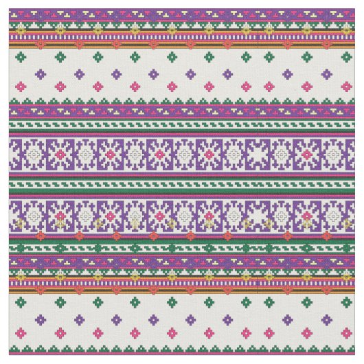 Farbiges geometrisches Folkloredesign mit Blume Stoff (Nahaufnahme)