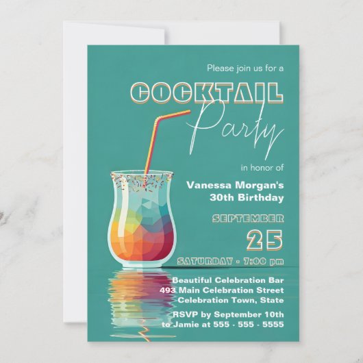 Farbiges geometrisches Glas mit Strohcocktail-Part Einladung (Vorderseite)