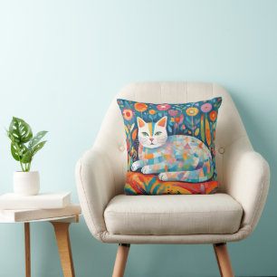Farbiges geometrisches Katzendesign, Abstrakte Fel Kissen