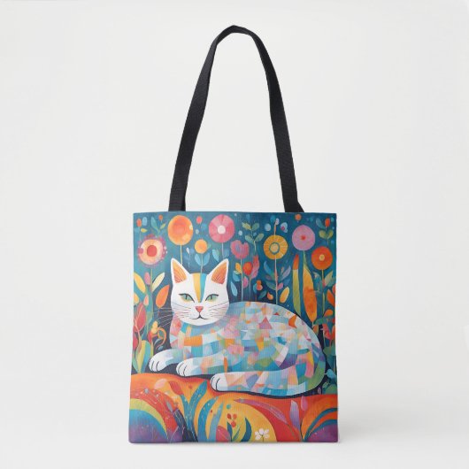 Farbiges geometrisches Katzendesign, Abstrakte Fel Tasche (Vorderseite)