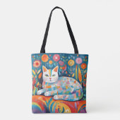 Farbiges geometrisches Katzendesign, Abstrakte Fel Tasche (Rückseite)