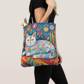Farbiges geometrisches Katzendesign, Abstrakte Fel Tasche (Von Nahem)