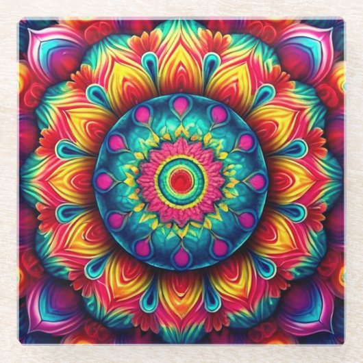 Farbiges geometrisches Mandala-Muster-342678 Glasuntersetzer (Vorderseite)