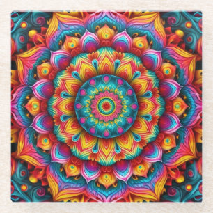 Farbiges geometrisches Mandala-Muster-342678 Glasuntersetzer