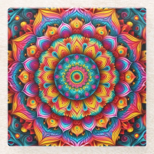 Farbiges geometrisches Mandala-Muster-342678 Glasuntersetzer (Vorderseite)