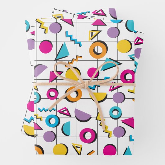 Farbiges geometrisches Muster der 80er Jahre Geschenkpapier Set (Beispiel)