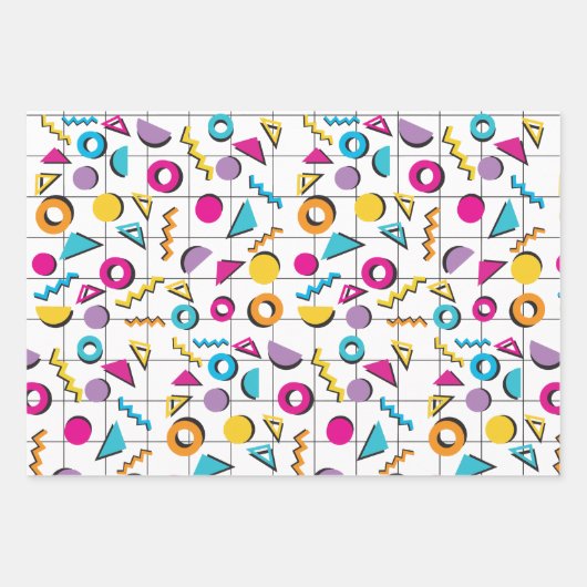 Farbiges geometrisches Muster der 80er Jahre Geschenkpapier Set (Vorderseite)