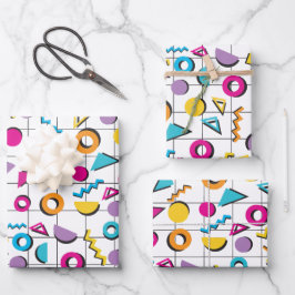 Farbiges geometrisches Muster der 80er Jahre Geschenkpapier Set