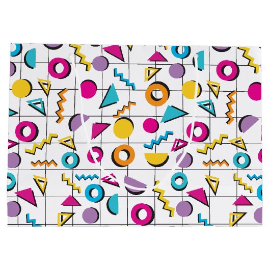 Farbiges geometrisches Muster der 80er Jahre Große Geschenktüte (Rückseite)