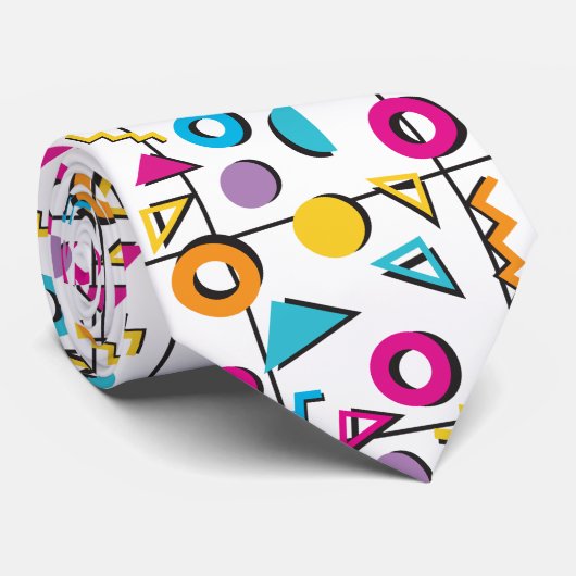 Farbiges geometrisches Muster der 80er Jahre Krawatte (Gerollt)