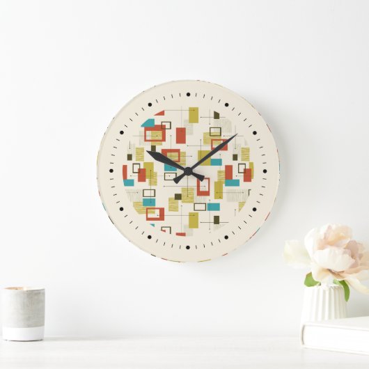 Farbiges geometrisches Muster des Retro Mitte des Große Wanduhr (Zuhause)