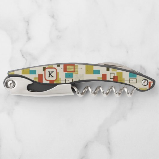 Farbiges geometrisches Muster des Retro Mitte des Kellnermesser (Vorderseite)