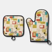 Farbiges geometrisches Muster des Retro Mitte des  Ofenhandschuh & Topflappen-Set (Vorderseite)