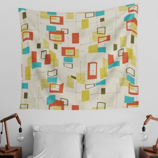 Farbiges geometrisches Muster des Retro Mitte des  Wandteppich