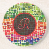 Farbiges geometrisches Muster des Retro-Monogramms Untersetzer (Vorne)
