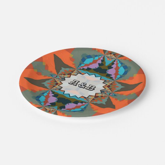 Farbiges geometrisches Muster des südlichen Wester Pappteller (Schrägansicht)