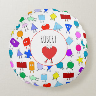 Farbiges geometrisches Muster für 2D & 3D-Formen f Rundes Kissen