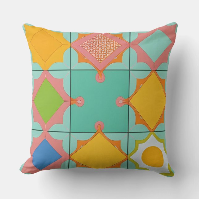 Farbiges geometrisches Muster mit dynamischen Form Kissen (Vorderseite)