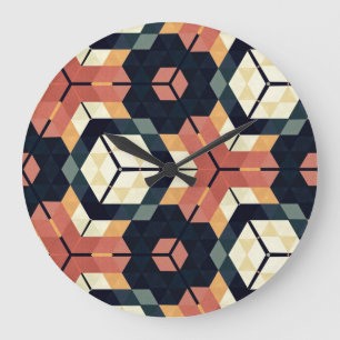 Farbiges geometrisches Muster mit Hexagon Square Große Wanduhr