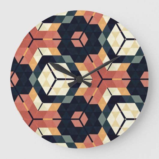 Farbiges geometrisches Muster mit Hexagon Square Große Wanduhr (Vorderseite)