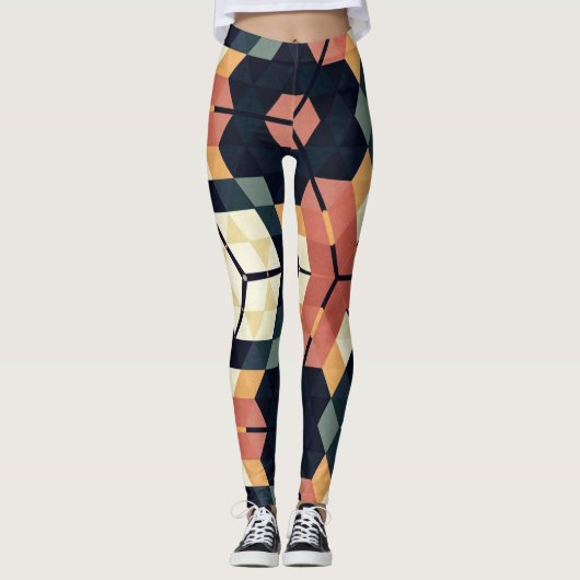 Farbiges geometrisches Muster mit Hexagon Square Leggings (Vorderseite)