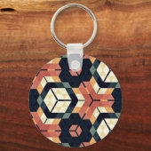 Farbiges geometrisches Muster mit Hexagon Square Schlüsselanhänger (Vorderseite)