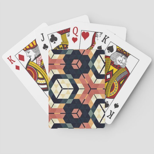 Farbiges geometrisches Muster mit Hexagon Square Spielkarten (Rückseite)