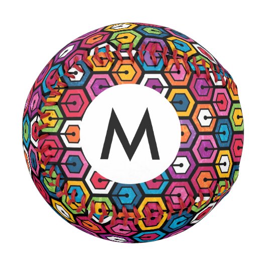Farbiges geometrisches Muster mit Hexagonen Baseball (Vorderseite Links)