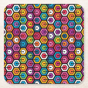 Farbiges geometrisches Muster mit Hexagonen Rechteckiger Pappuntersetzer