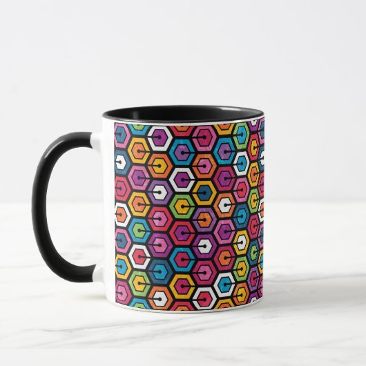 Farbiges geometrisches Muster mit Hexagonen Tasse (Links)