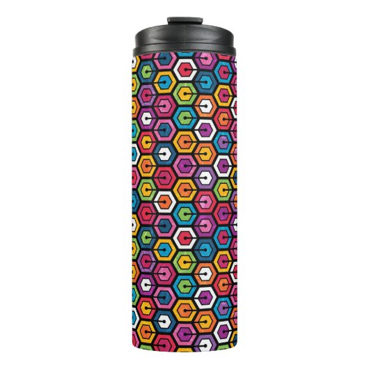 Farbiges geometrisches Muster mit Hexagonen Thermosbecher (Vorderseite)