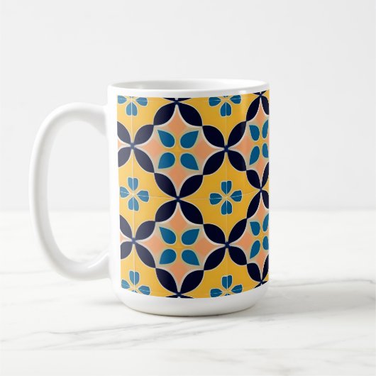 Farbiges geometrisches Muster mit Retro-Fliesendes Kaffeetasse (Links)